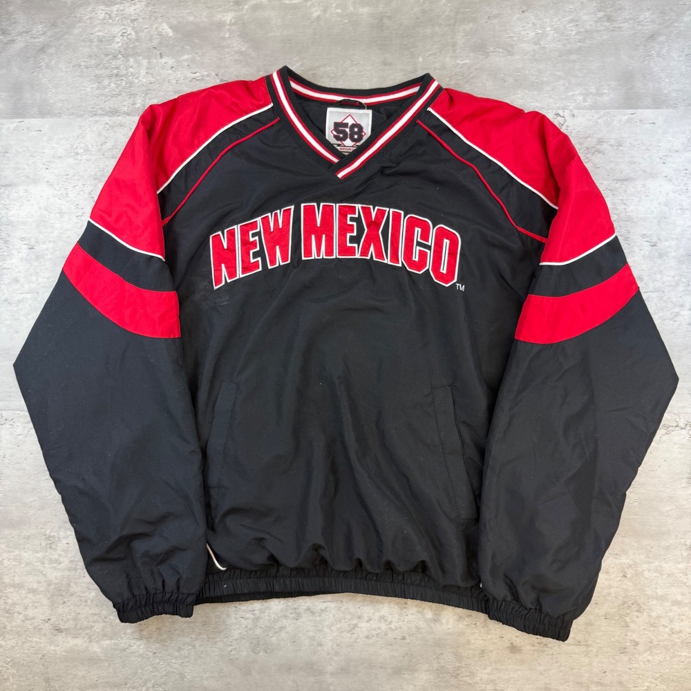 58 Sports New Mexico Lobos V-Neck Windbreaker Pullover Jacket Mens Large Black
